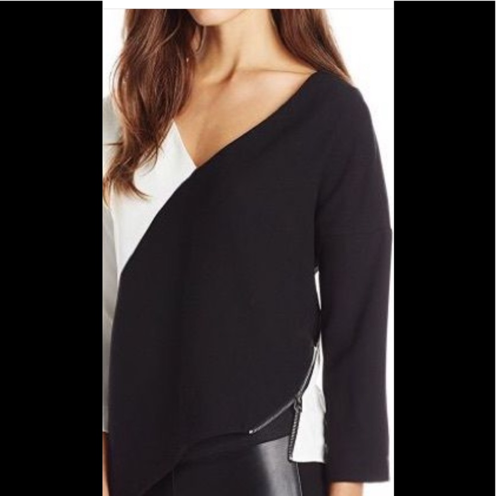 French Connection 3/4 sleeve black/white asymmetrical crepe, EUC size 6